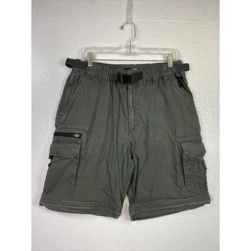 BC Clothing Cargo Shorts MX32 Mens Gray Belt‎ Stretch zip Outdoor Hiking Fishing